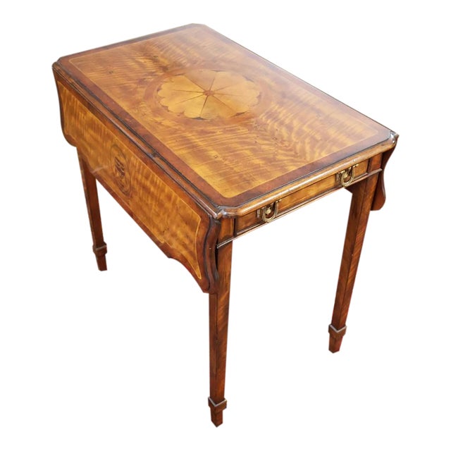 Theodore Alexander Replica Collection Sheraton Satinwood Inlaid Pembroke Table For Sale