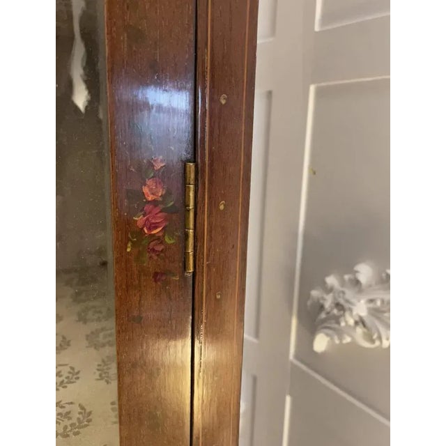 Antique Victorian Mahogany & Painted Decorated Bow Fronted Corner Display Cabinet For Sale - Image 9 of 17