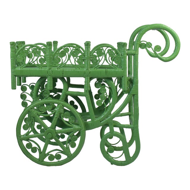 1960s Fiddlehead Vintage Green Bar Cart For Sale