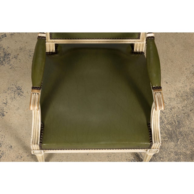 Early 20th Century French Louis XVI Style Painted Armchair in Olive Green For Sale - Image 4 of 18