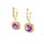 These earrings have 2 Cushion Cut Amethysts that weigh 2.40 Carats and are embellished with 46 Round Cut Yellow and White...