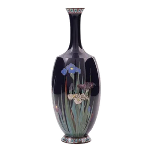 Antique Japanese Cloisonne Enamel Vase With Blossoming Iris Flowers