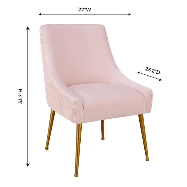 Metal Beatrix Pleated Blush Velvet Side Chair with Gold Legs For Sale - Image 7 of 10