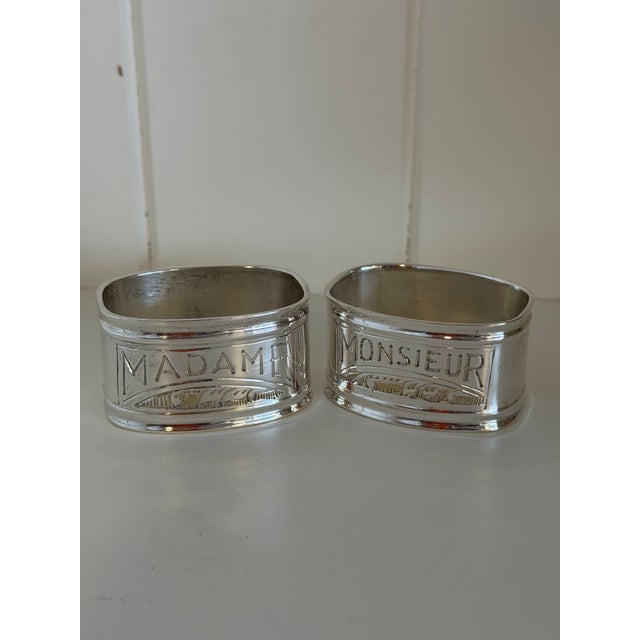 Vintage Art Deco French Silverplate “Madame & Monsieur” Napkin Rings, Pair For Sale - Image 9 of 9