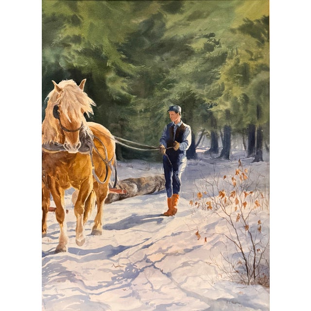 Late 20th Century Late 20th Century Canadian Watercolor Painting “Winter Team Logging” by M.S. Martin Sca For Sale - Image 5 of 10