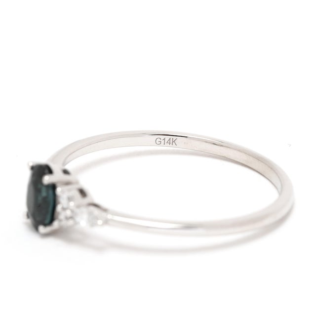 0.82 CTW Sapphire and Diamond Engagement Ring, 14k White Gold, Ring Size 9 For Sale - Image 4 of 6