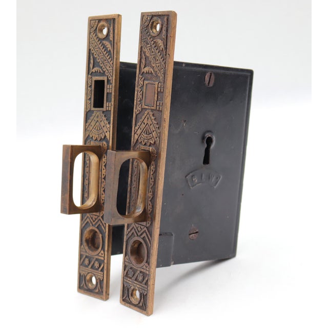 Antique Aesthetic style pocket door mortise locks with an antique finish. No key is included. Made by Barrows Lock. The...
