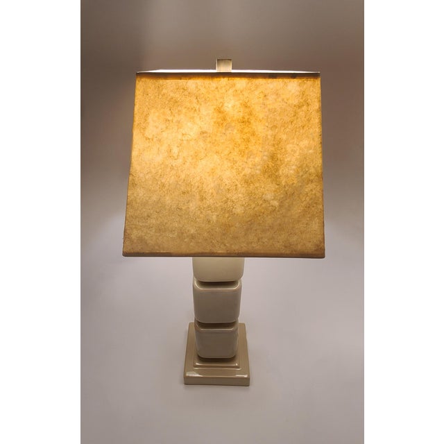 Vintage Ombre Stacked Ceramic Cube Monumental Table Lamps For Sale - Image 9 of 11