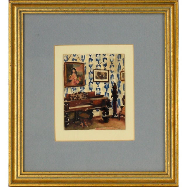 Stately pair of watercolors by David Mode Payne (American, 1907-1985). The scene depicted is an interior of an opulent...