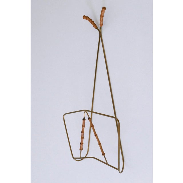 Mid-Century Modern Mid-Century Wall-Mounted Brass & Bamboo Magazine Rack, Germany, 1960s For Sale - Image 3 of 18