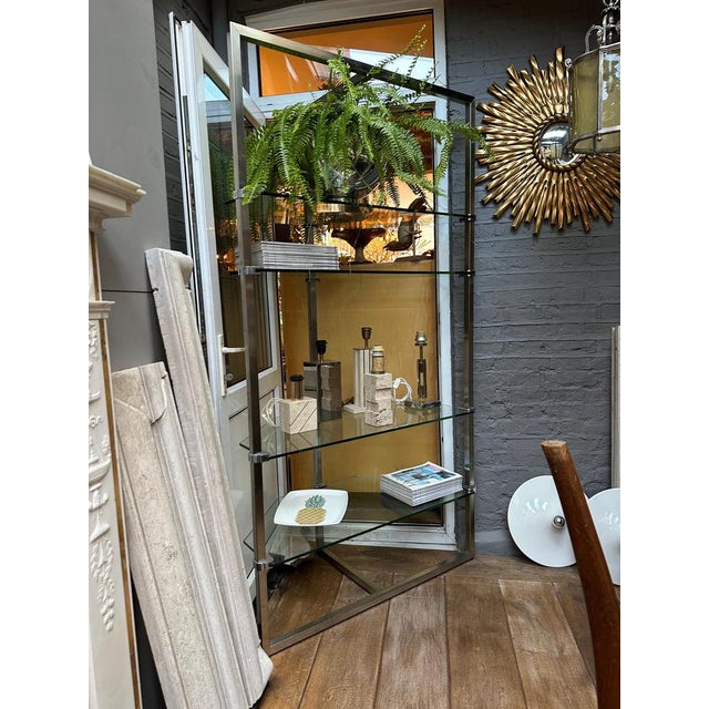 Large Chrome and Glass Corner Display Showcase by Peter Ghyczy, 1970s For Sale - Image 13 of 17