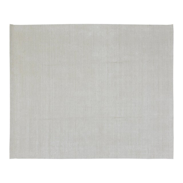 Modern Indian Handloom Wool/Bamboo Rug, 12'x14'10" For Sale