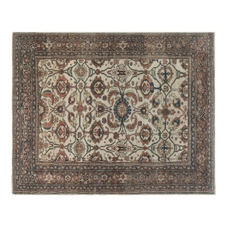 Antique Cream Background Botanic Persian Sultanabad Wool Carpet For Sale