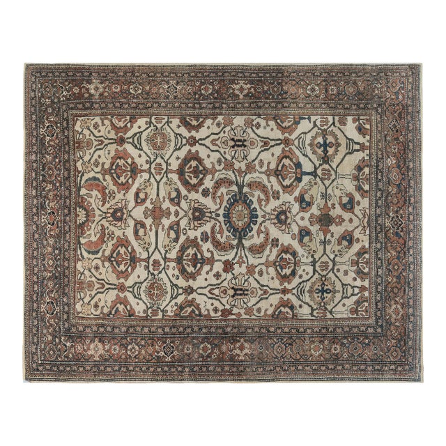 Antique Cream Background Botanic Persian Sultanabad Wool Carpet For Sale