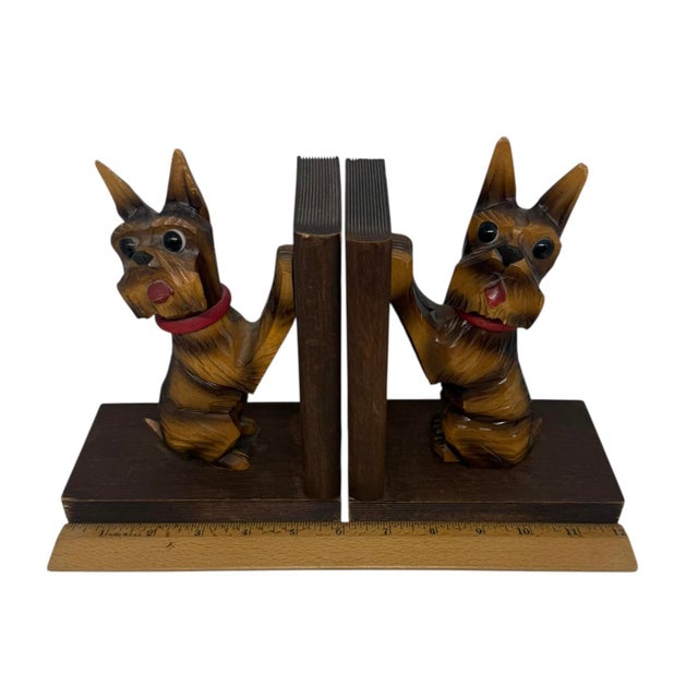 Hand-Carved Mid-Century Scottish Terrier Bookends – Vintage Whimsy For Sale - Image 10 of 12