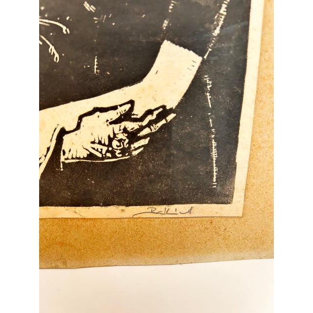 Mid 20th Century Woodblock Print of Couple by Roma Artist Janos Balazs For Sale - Image 4 of 6