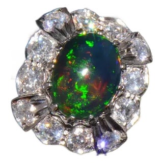 Certified Natural 2.69Cts VS F Diamond Black Opal 18K Solid Gold Tiered Dome Ring, size 6.25 For Sale