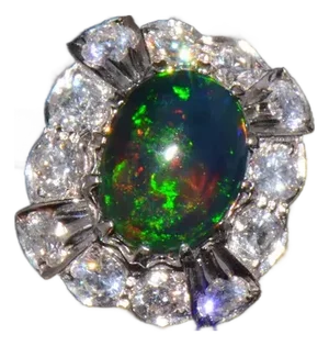 Certified Natural 2.69Cts VS F Diamond Black Opal 18K Solid Gold Tiered Dome Ring, size 6.25
