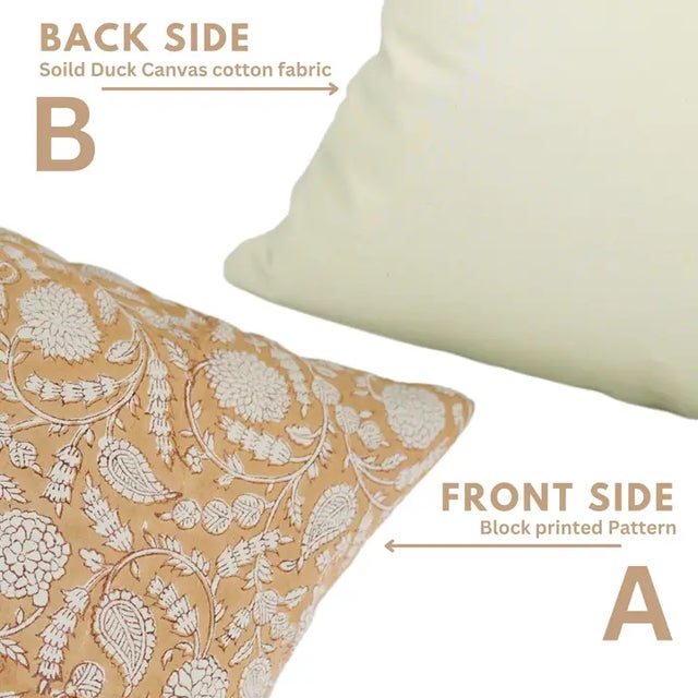 Fabdivine Handmade Block Printed Cushion Cover 16x16 Inch Cotton Satin-Gopi For Sale - Image 4 of 4