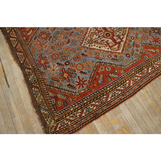 Late 19th Century 1890s Sky Medallion Tribal Antique S. Persian Ghashgaie Rug 4'2" X 6'2" Handknotted Wool Carpet For Sale - Image 5 of 7