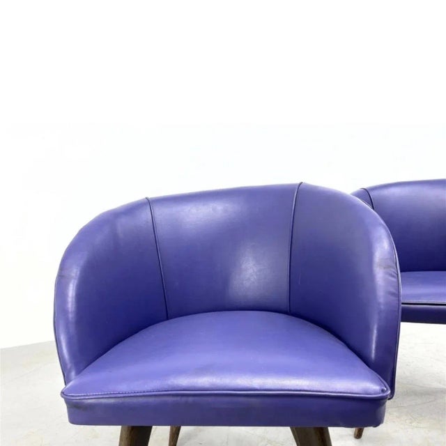 Mid-Century Modern Danish Modern Purple Upholstered Barrel Tub Chairs - A Pair. For Sale - Image 3 of 7