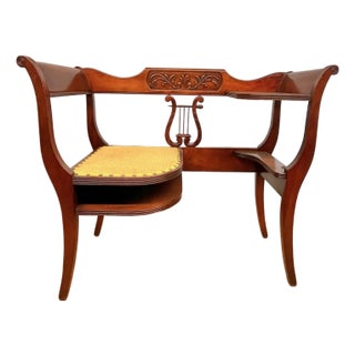 Graceful Vintage Duncan Phyfe Style Harp Mahogany Gossip Bench /Telephone Table For Sale