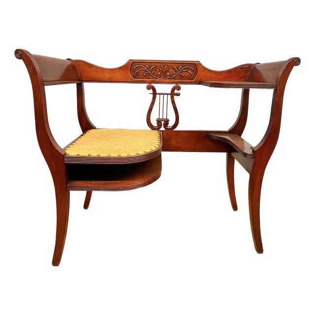 Graceful Vintage Duncan Phyfe Style Harp Mahogany Gossip Bench /Telephone Table For Sale