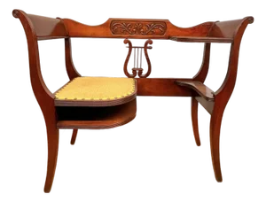 Graceful Vintage Duncan Phyfe Style Harp Mahogany Gossip Bench /Telephone Table