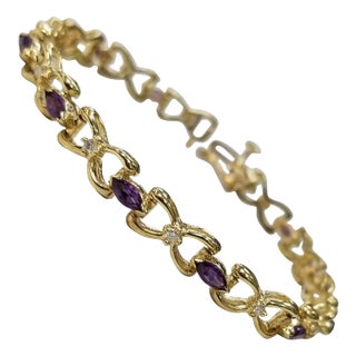 14 Karat Yellow Gold Amethyst and Diamond Bracelet For Sale