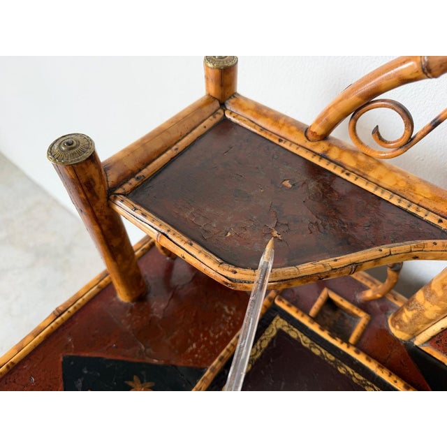 19th-Century English Aesthetic Movement Burnt Bamboo & Lacquer Writing Desk With Mirror For Sale - Image 15 of 17
