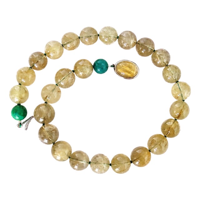 Rutilated Quartz & Turquoise Beaded Necklace by Noblesse Oblige Studio, 18" For Sale