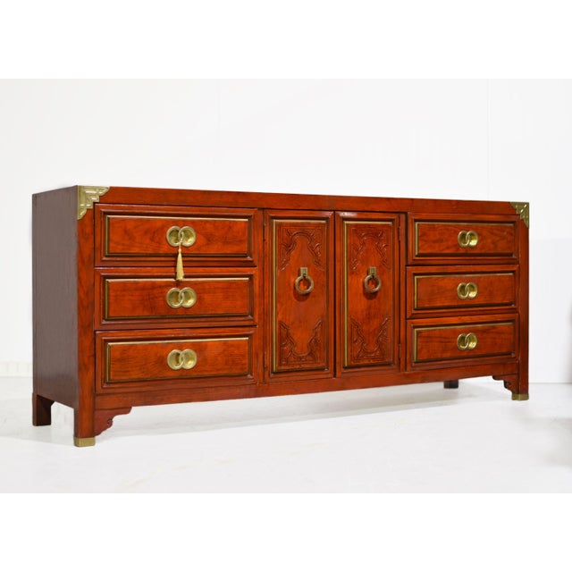 Thomasville 1970s Campaign Chinoiserie Credenza With Double-Ring Hardware Huntley by Thomasville For Sale - Image 4 of 13