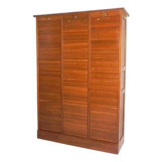 Oak Roller Shutter Cabinet with 3 Shutters, 180 Cm High, 1950s For Sale