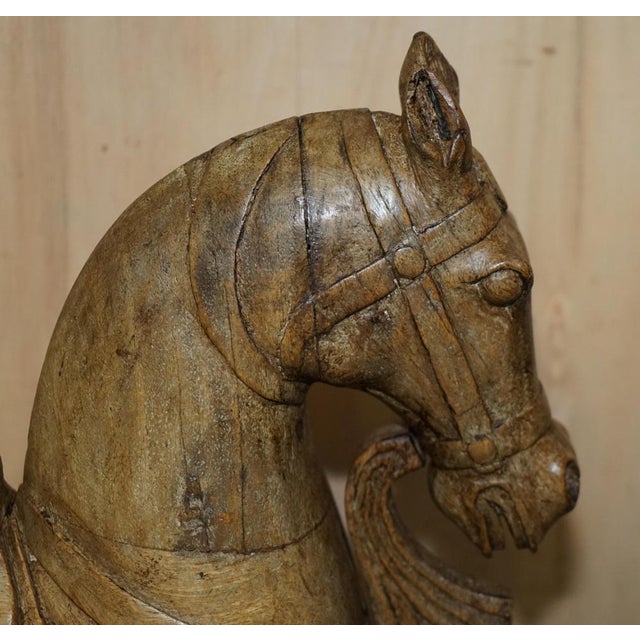 Decorative Hand Carved Wooden Statues of Horses, 1880, Set of 2 For Sale - Image 4 of 18