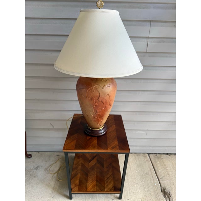 Late 20th Century Pair of Wildwood Mid-Century Modern Brass Wood Table Lamps With Original Shades For Sale - Image 12 of 12