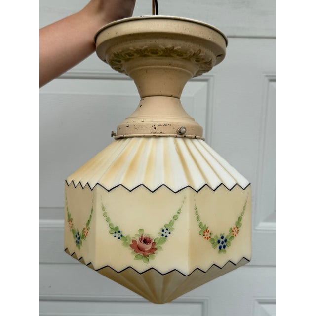 Vintage Shabby Chic Floral Light Fixture For Sale In Milwaukee - Image 6 of 10