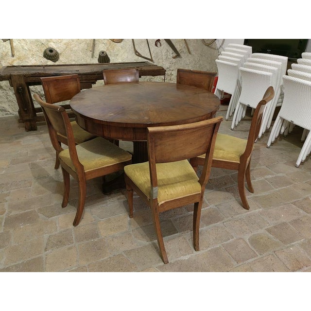 Round Walnut Table with Column Base with Six Chairs, Set of 7 For Sale - Image 3 of 18