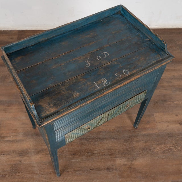Antique 1850 Swedish Blue Painted Side Table Nightstand With Hidden Storage For Sale - Image 10 of 12