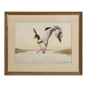Mid 20th Century Ducks in Flight Watercolour by Jean Herblet (1893-1985) Ex- c.z. Guest Collection