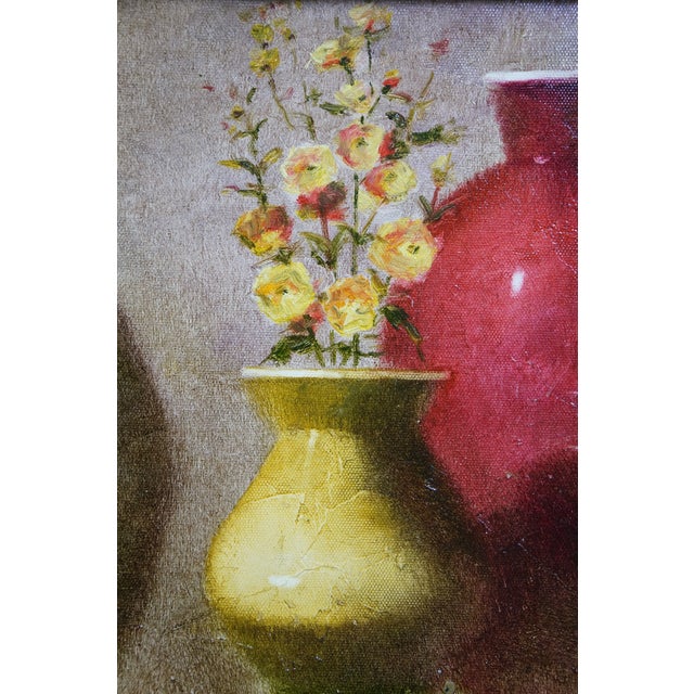 Red Late 20th Century Timeless Treasures Tuscan Flower Vase Mantel Urns Still Life Oil Painting 27" For Sale - Image 8 of 13
