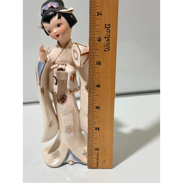 Ceramic 1950s Japanese Geisha Porcelain Figurine With Fan For Sale - Image 7 of 7