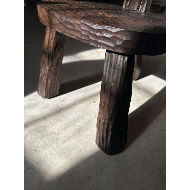 Brutalist French Brutalist Side Chair in Carved Oak, 1960s For Sale - Image 3 of 9