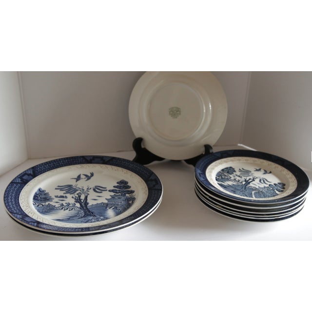 English Vintage Burleigh Blue Willow Canton Dinnerware Set- 9 Pieces For Sale - Image 3 of 7