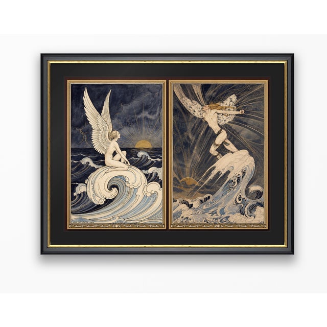 Blue Atelier Aria Lumae Art Nouveau Symbolist Ethereal Figures Original Hybrid Fine Art Gallery Board Diptych Set For Sale - Image 8 of 14