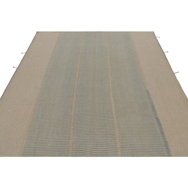 Contemporary Rug & Kilim’s Modern Kilim in Beige & Blue Stripes For Sale - Image 3 of 7