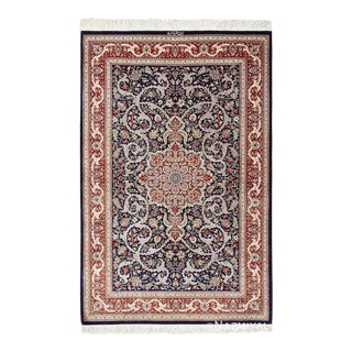 Nazmiyal Collection Scatter Formal Navy Blue Silk Persian Qum Rug For Sale