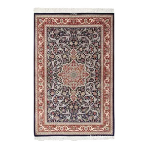 Nazmiyal Collection Scatter Formal Navy Blue Silk Persian Qum Rug