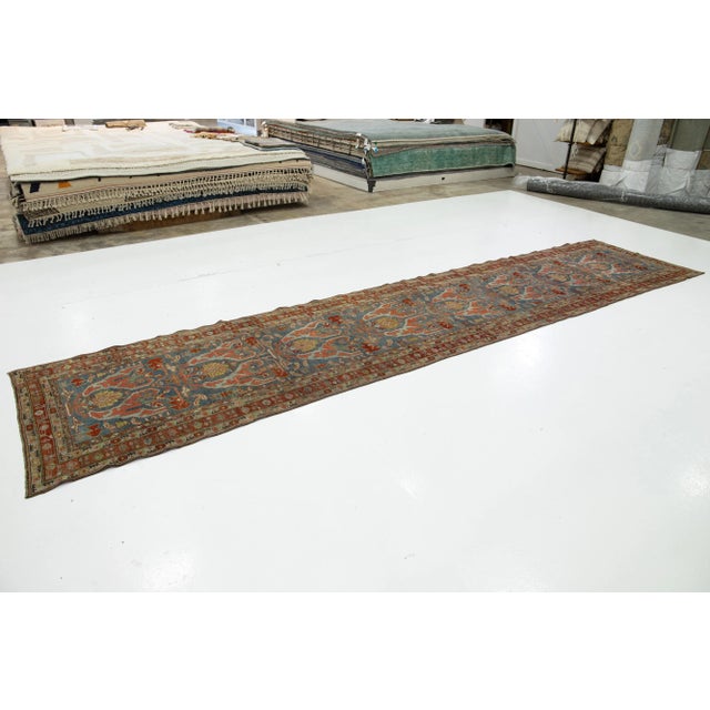 Persian Antique Bidjar Handmade Long Wool Runner in Blue With Allover Design For Sale - Image 3 of 9