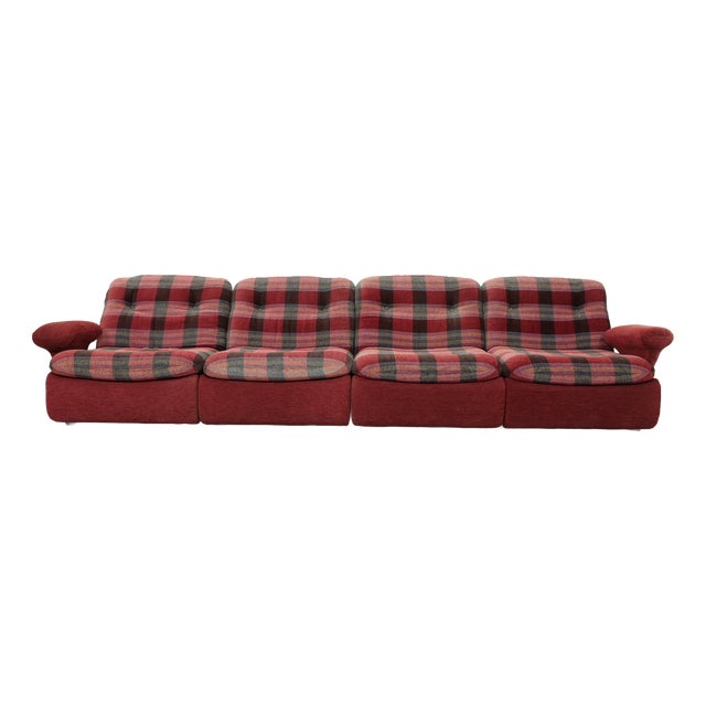 Modular Red Checkered Sofa, 1970s, Set of 4 For Sale