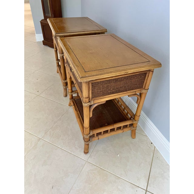 Bamboo and wicker nightstands. Could also be used as side tables in a living room. 1 drawer and lower shelf. Matching...